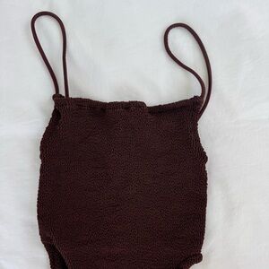 Brown Crinkle One-Piece Swimsuit